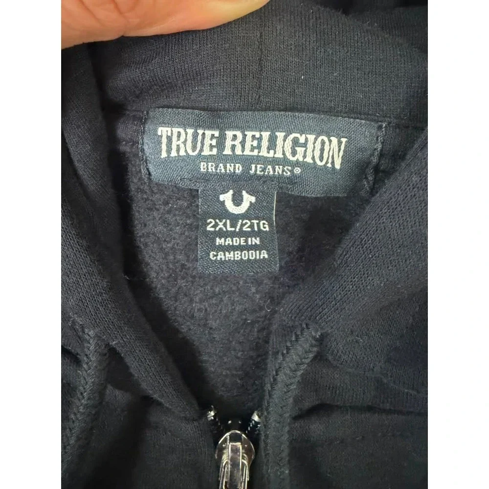 True Religion Mens Black Full Zip Buddha Graphic Hoodie Sweatshirt 2XL 2812